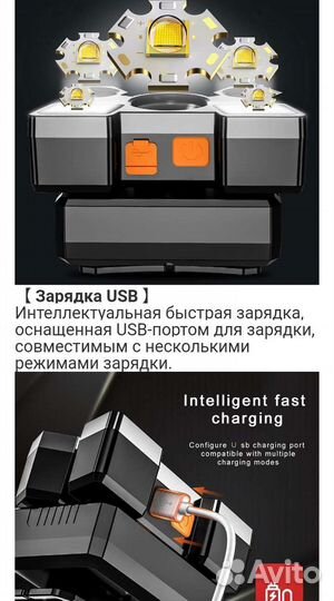 Лёгкий налобный фонарь новый