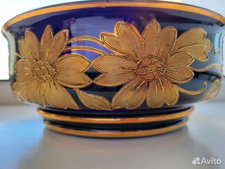 Ваза для фруктов цветное стекло богемия