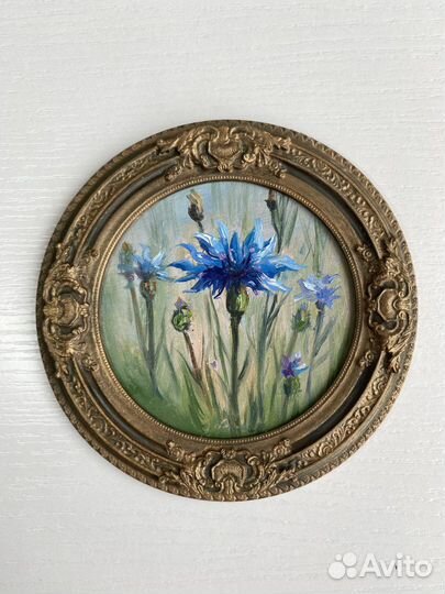 Картина примула Миниатюра цветы маслом в рамке