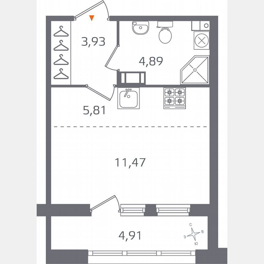 Квартира-студия, 28,6 м², 10/15 эт.