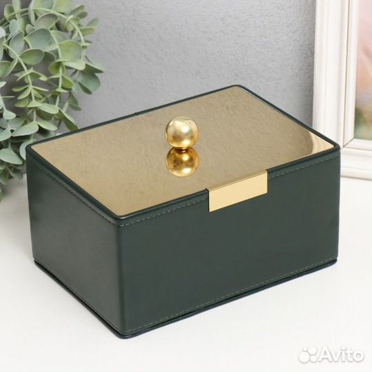 Шкатулка кожзам, металл 'Роскошь' тёмно-зелёный с