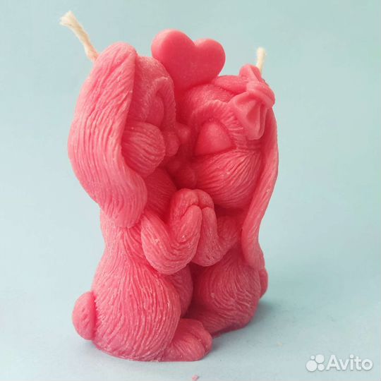 Свеча влюблённые зайчики ручной работы