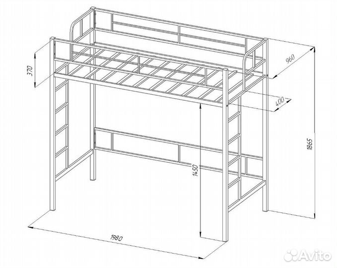 Металлическая кровать-чердак Севилья 1.1