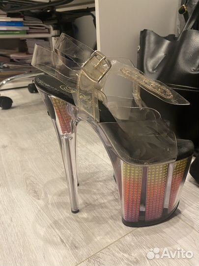 Стрипы тройки pleaser 35 36 босоножки светящиеся