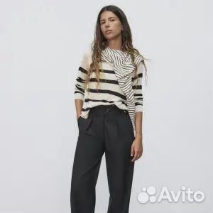 Свитер Zara Basic Knit, темно-синий/белый