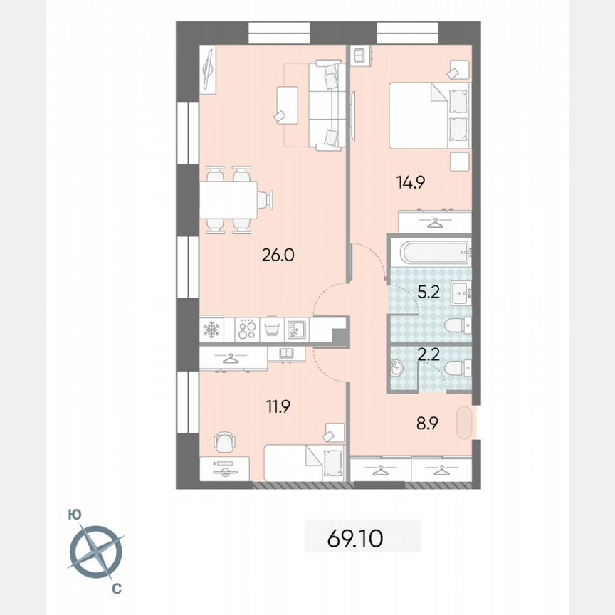 3-к. квартира, 69,1 м², 16/28 эт.
