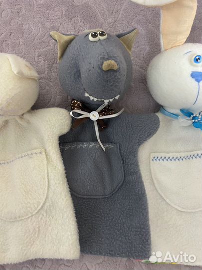 Мягкая игрушка на руку зайчик, волк, кошка