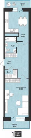 1-к. квартира, 59 м², 12/13 эт.
