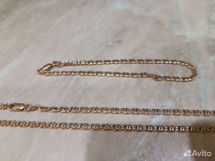 Набор золотой :цепь 60см, браслет 20см и крест