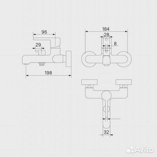 Смеситель для ванны, черный матовый, Aiger, iddis