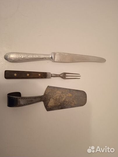 Дореволюционная вилка. Лопатка. Нож серебро