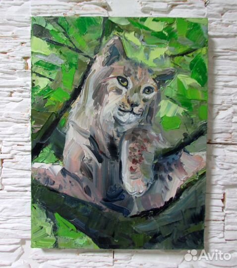 Рысь Картина маслом Холст 40х30 см Анималистика