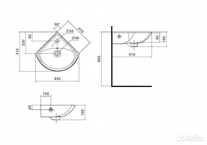 Умывальник Сантек Ирис-36 угловой белый