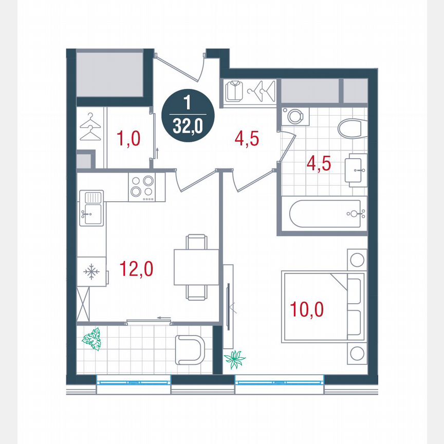 1-к. квартира, 32 м², 20/26 эт.