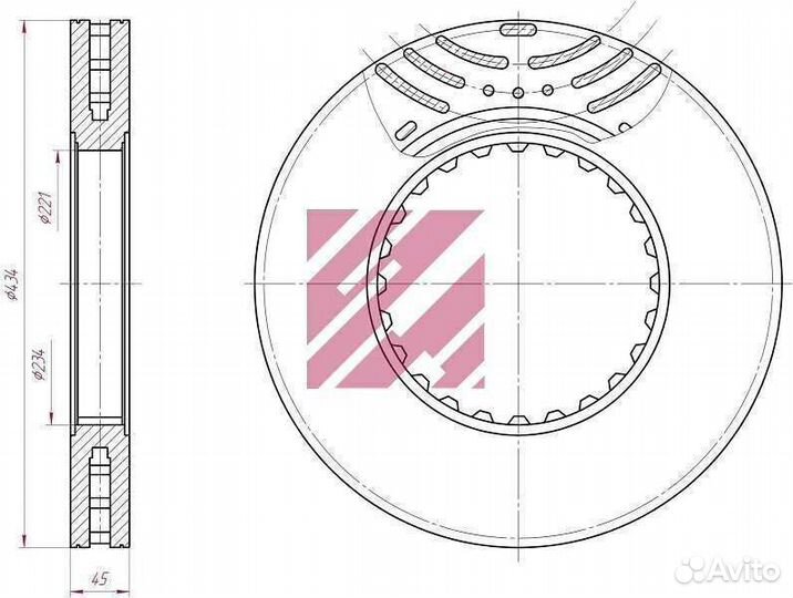 Диск тормозной передний Вольво 434/220x45