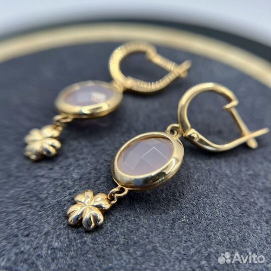 Серьги 585 розовый кварц