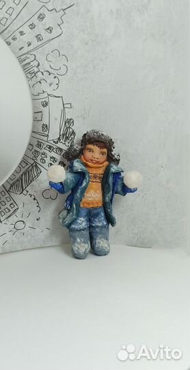 Мальчик со снежками. Ватная игрушка