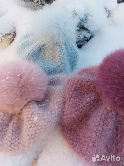 Берет из пуха норки Снуд Варежки