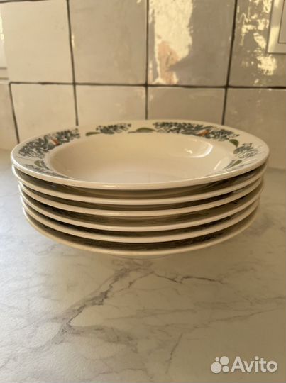 Тарелки зик Конаково Снегири СССР фаянс 6 шт