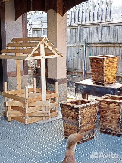 Кашпо для цветов из дерева, высота 60см