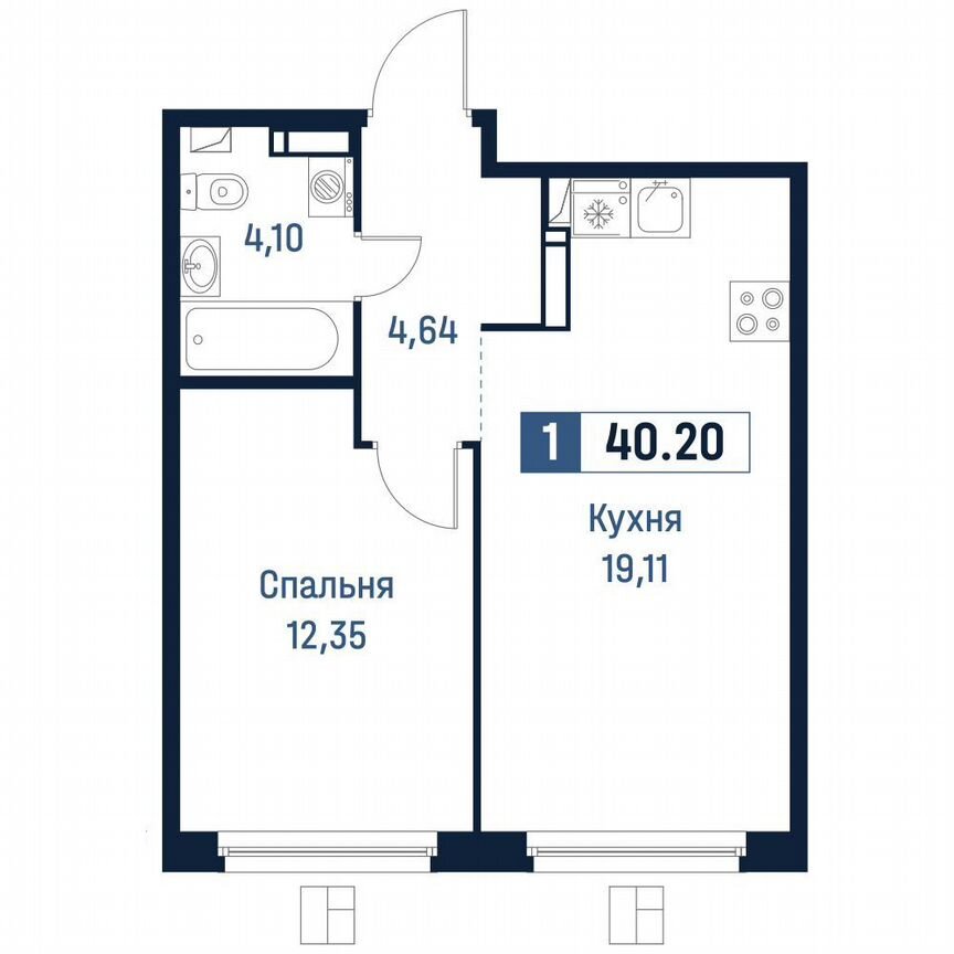 1-к. квартира, 40,2 м², 9/18 эт.