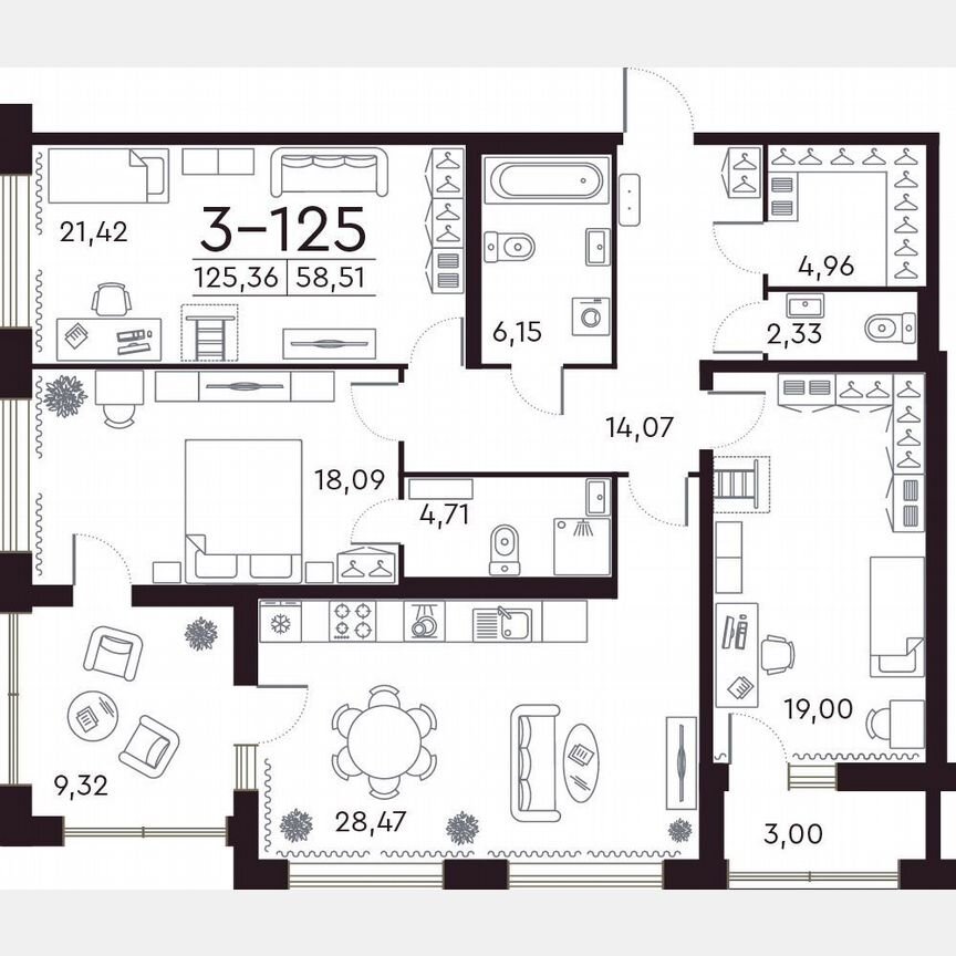 3-к. квартира, 119,2 м², 1/8 эт.