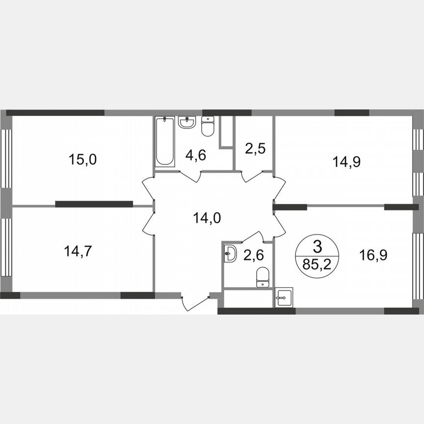 3-к. квартира, 85,2 м², 6/17 эт.