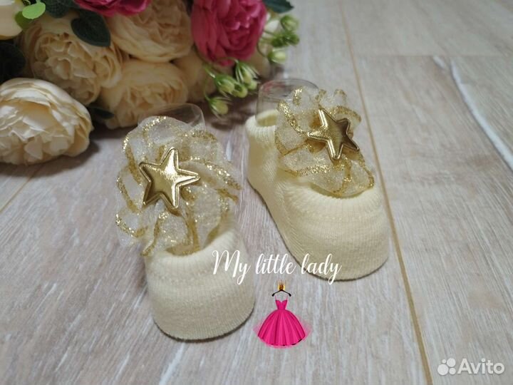 Комплект пинетки и повязка корона новые