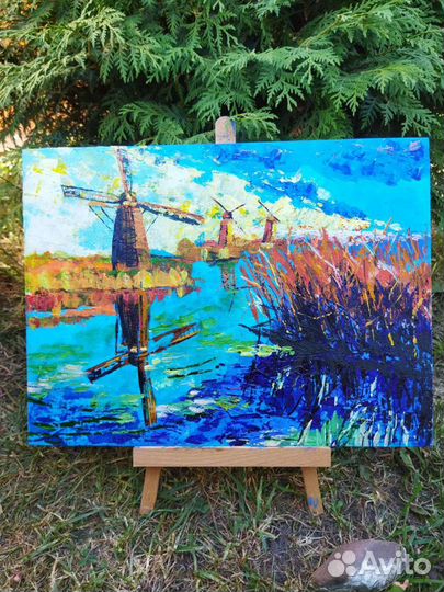 Картина деревенский пейзаж мельницы летний день