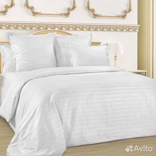Белое постельное белье евро страйп-сатин
