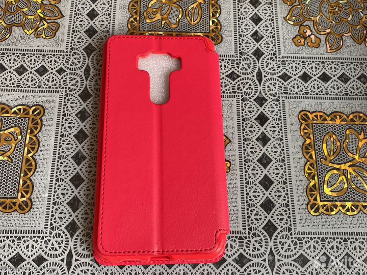 Чехол книжка на Asus ZenFone 3, черный и красный