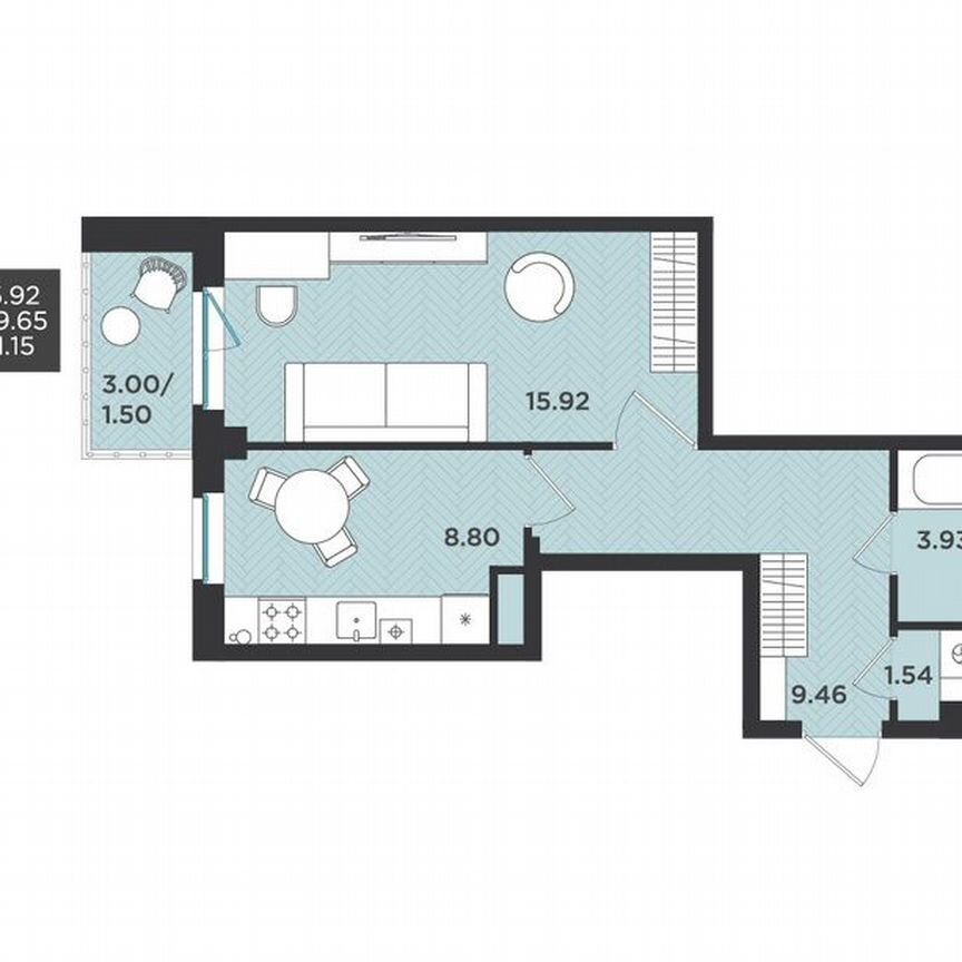 1-к. квартира, 41,2 м², 1/4 эт.