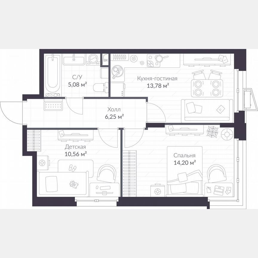 2-к. квартира, 49,9 м², 1/11 эт.