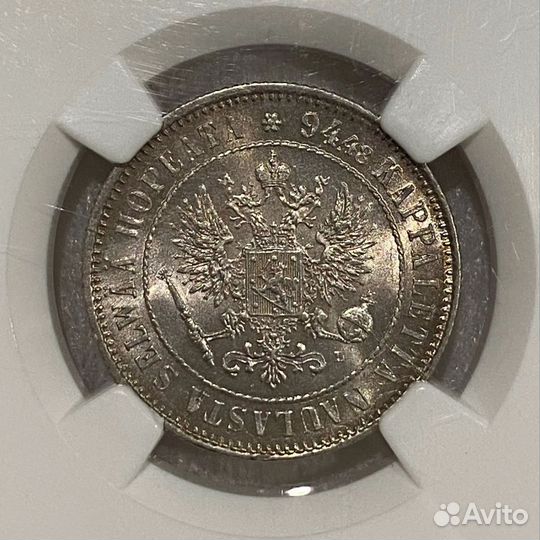 1 марка русская финляндия 1890 NGC MS62