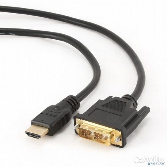 Кабель hdmi-DVI Cablexpert CC-hdmi-DVI-6, 19M/19M, single link, медь, позол.разъемы, экран, 1.8м, че