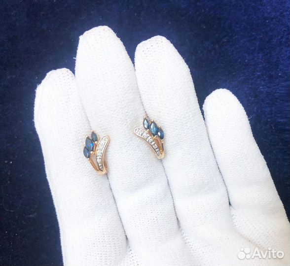 Серьги с бриллиантами и сапфирами золото 585 проба