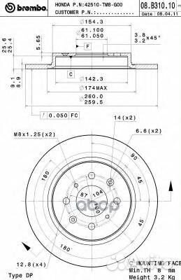 Диск тормозной Standard зад 08B31010 Brembo