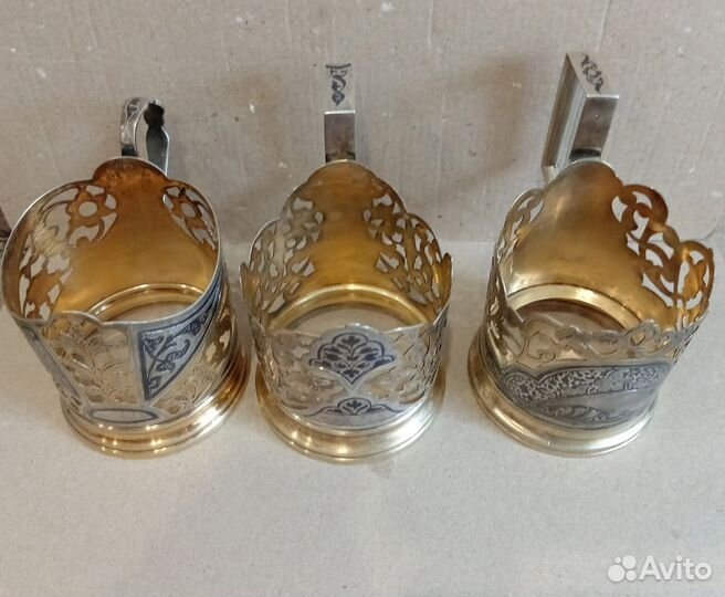 Серебряные подстаканники кубачи, 875 проба