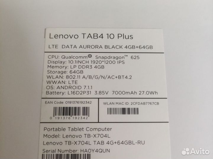 Планшет Lenovo Tab 4 10 Plus