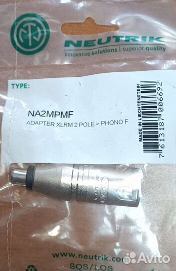Адаптер переходник разъём Neutrik NA2mpmf xlr-rca