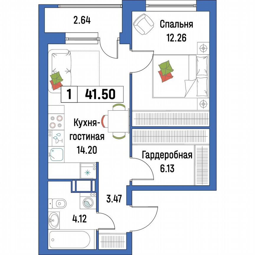 1-к. квартира, 41,5 м², 5/16 эт.