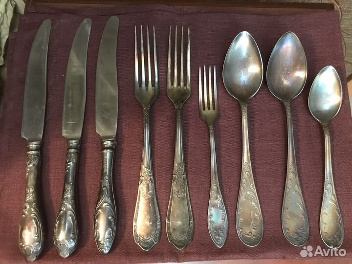 Ножи, вилки, ложки 9 шт СССР, мельхиор