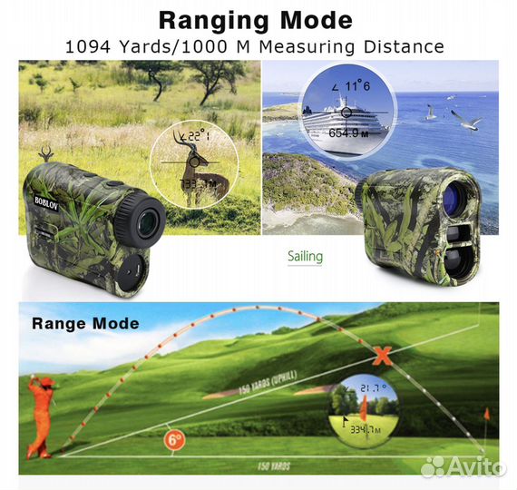 Лазерный дальномер до 1000 м Boblov с наклоном