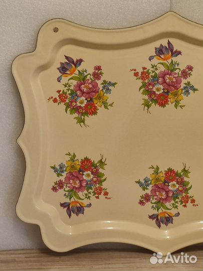 Поднос эмалированный. Интерьерный. Металл. Роспись