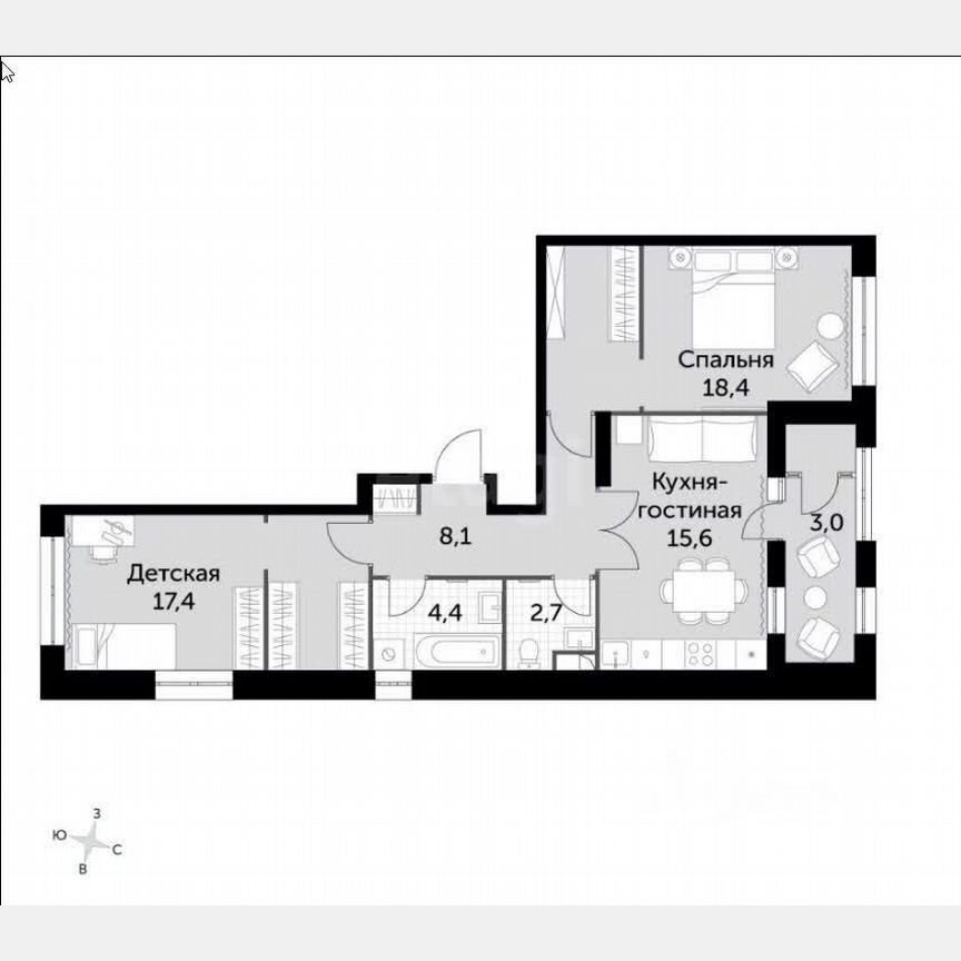 2-к. квартира, 69,6 м², 40/43 эт.
