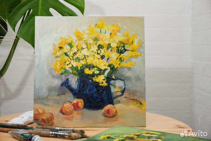 Цветы полевые картина маслом на холсте 30*30