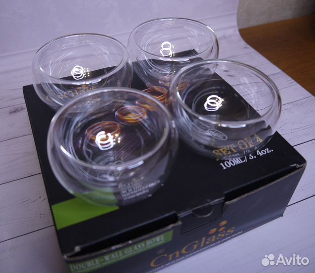 Набор пиал с двойными стенками CnGlass 100 мл 4 шт