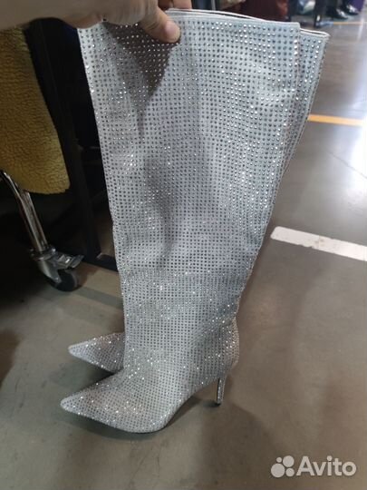 Новые женские остроносые сапоги со стразами, р 38