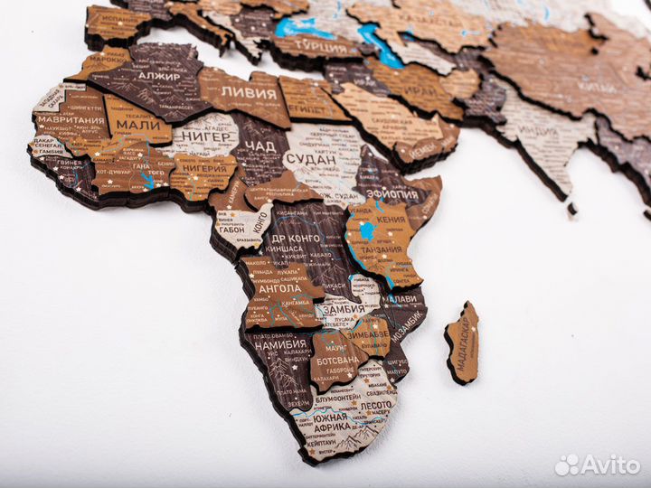 Деревянная карта мира 3D настенная, Пушкино