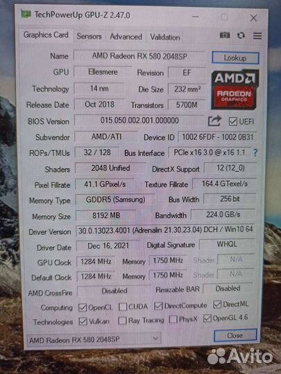 Видеокарта radeon rx580 8gb